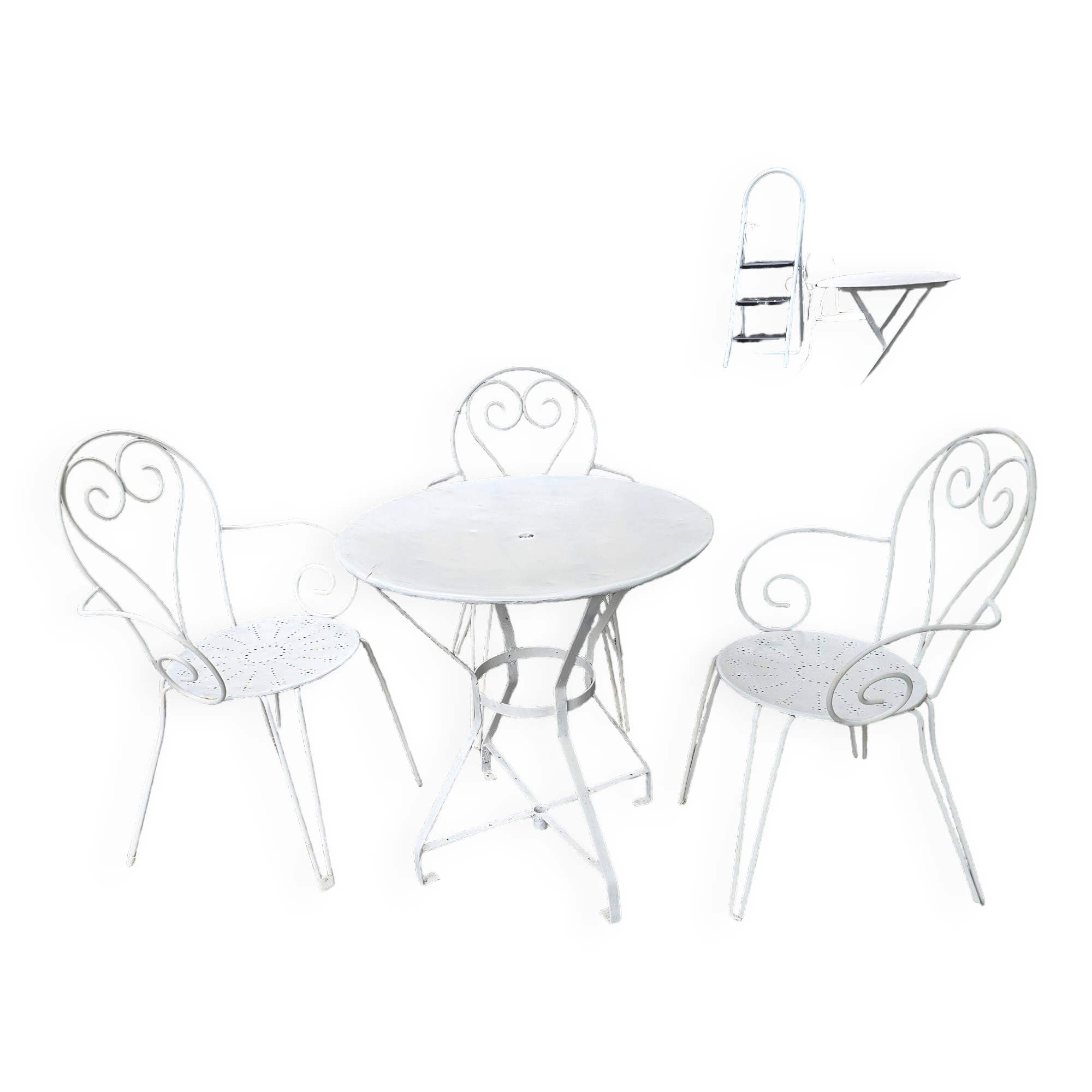 Salon de jardin en fer forgé , 1 table + 3 fauteuils