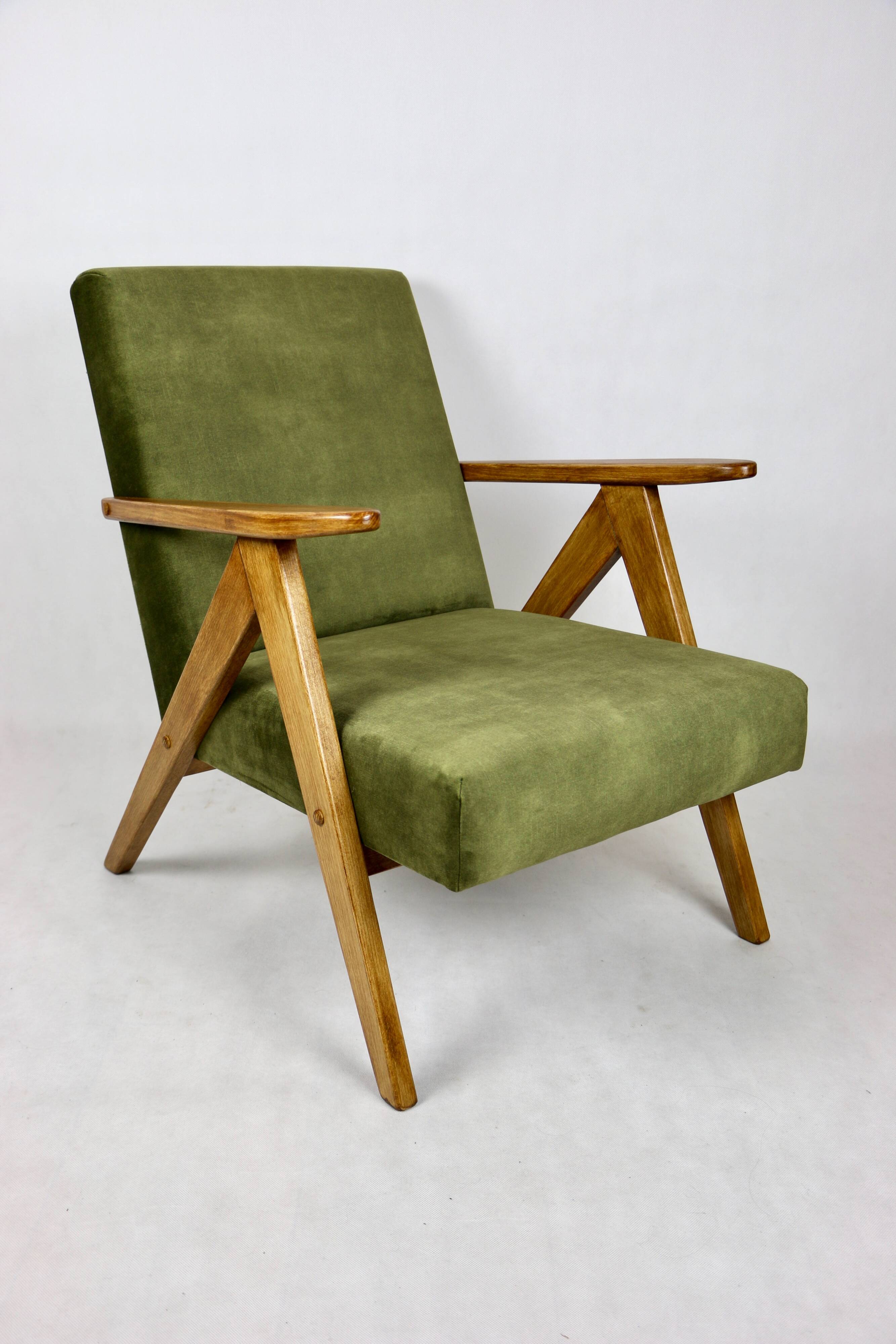 Fauteuil vintage vert olive modèle B-310, années 1970