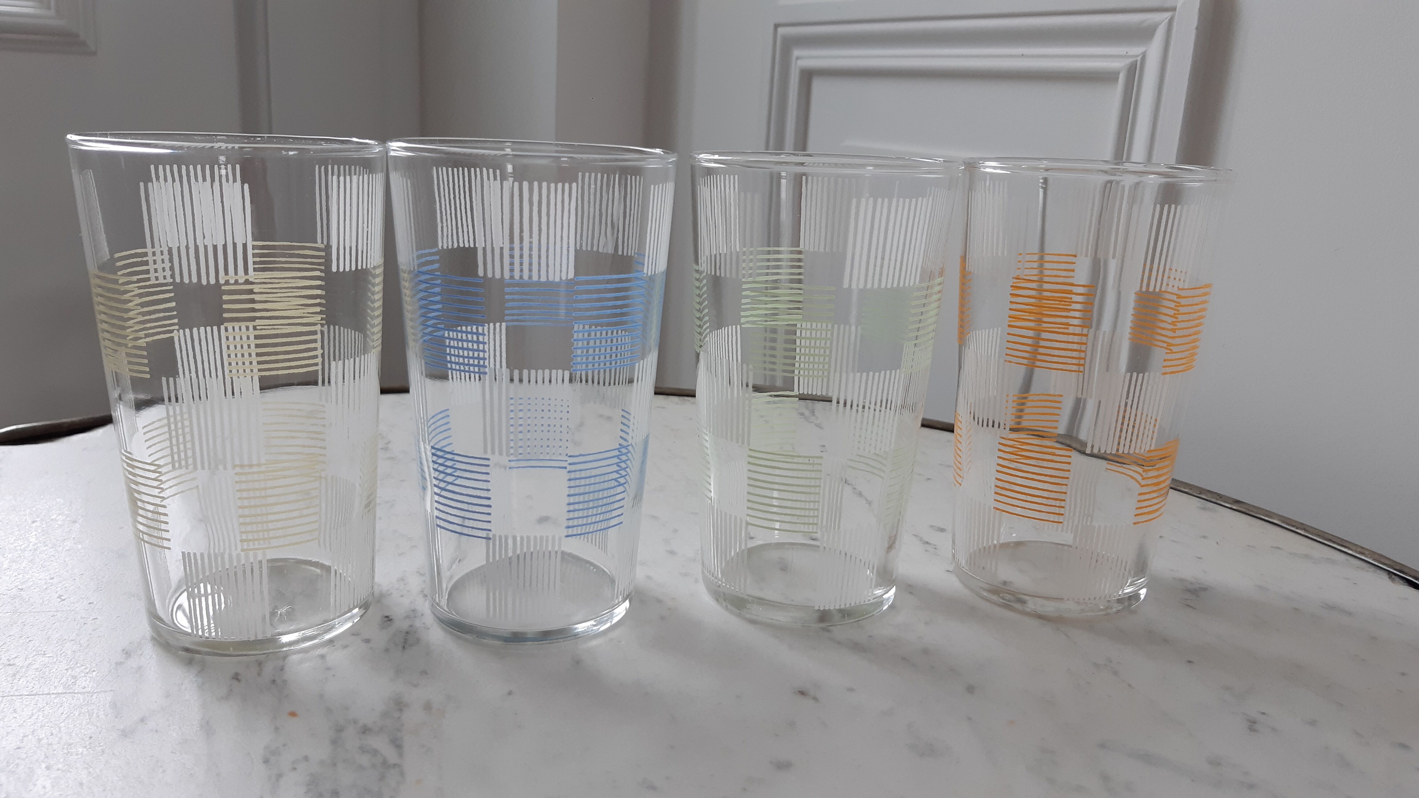 Set of 4 large colored water glasses 70s