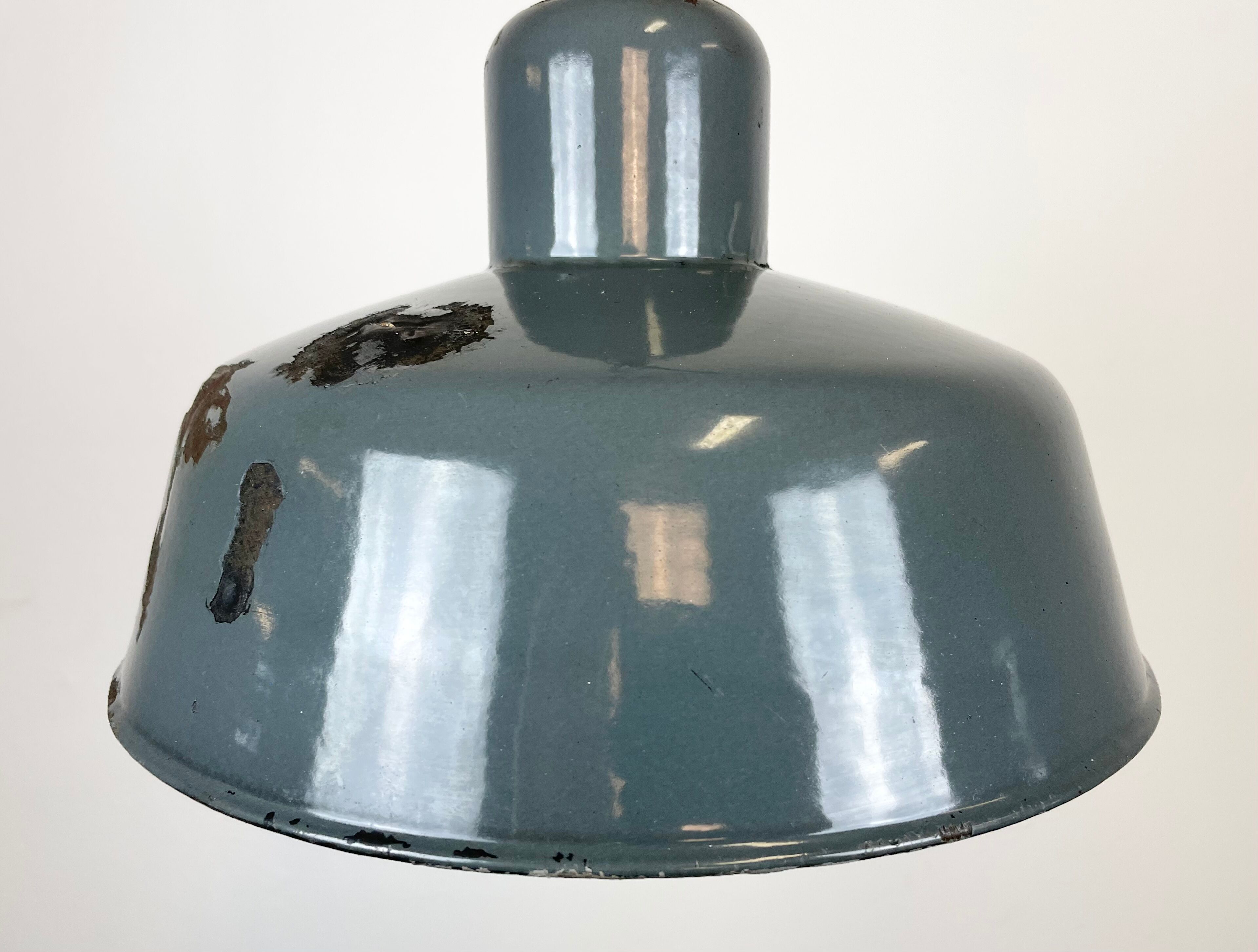 Industrial grey enamel pendant lamp from siemens, 1950s
