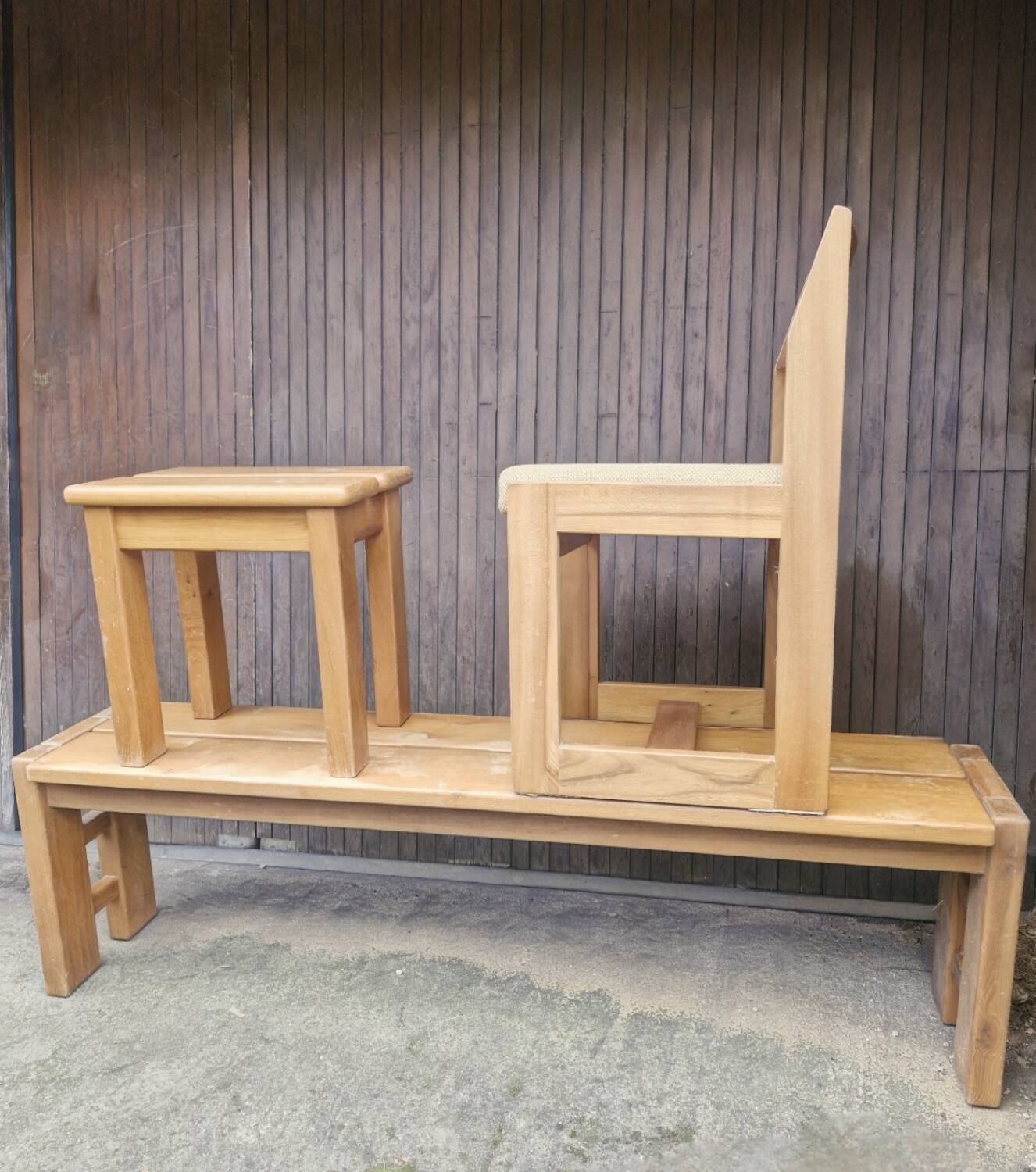 Maison regain set of 3 pieces in solid elm from the 70s and 80s.
