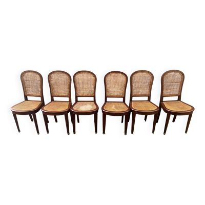 Six Chaises cannées en acajou , Art Décoratif, XX Siècle