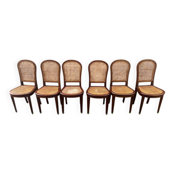 Six caned mahogany chairs, Art Deco, 20th century.