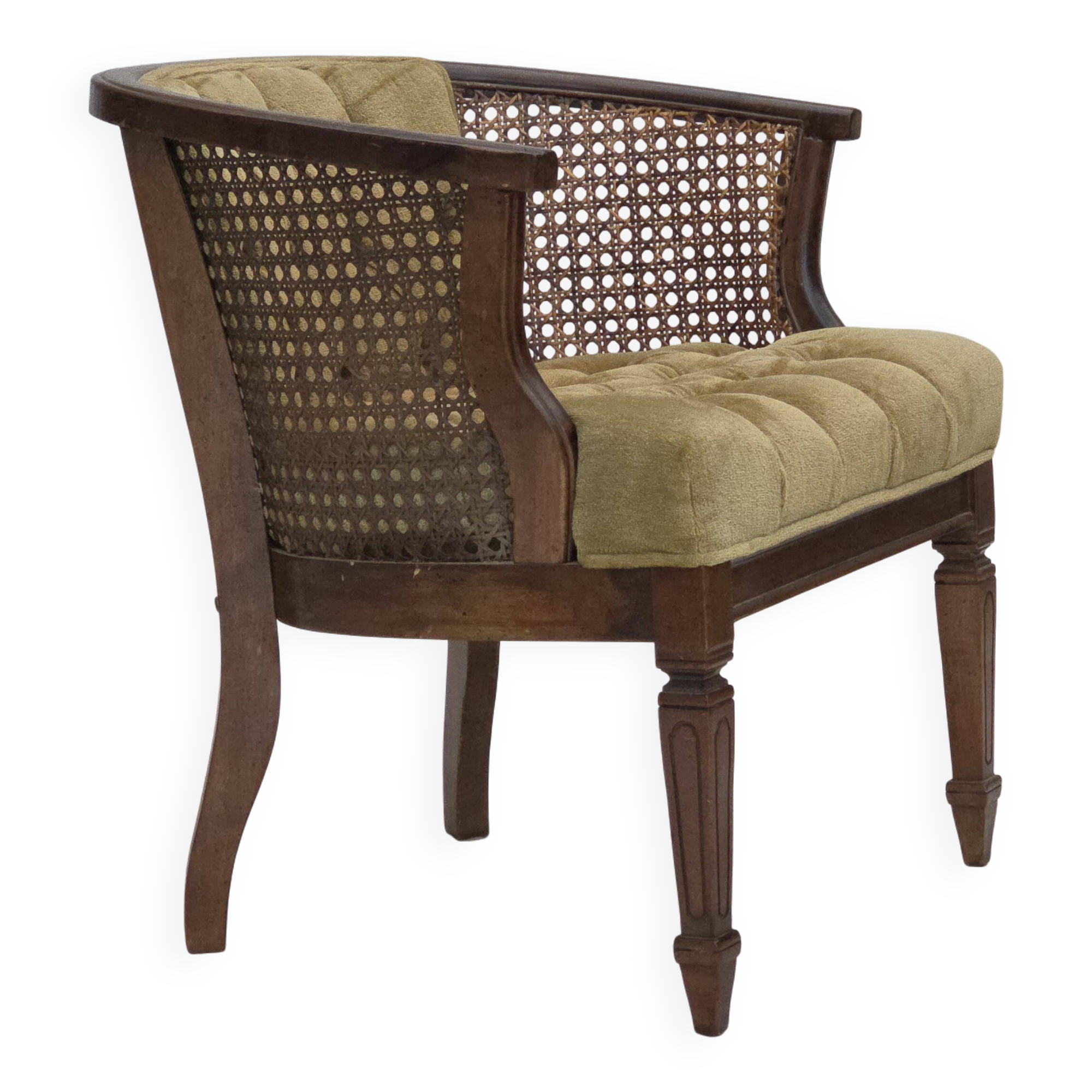 1950s, Danish easy chair, furniture velour, furniture mesh, oak wood.