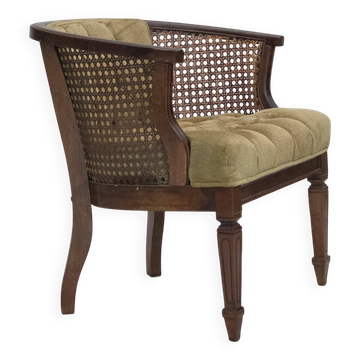 Fauteuil danois des années 1950, velours de mobilier, maille de mobilier, bois de chêne.