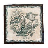 Dessous de plat en faïence et bois fin XIXe