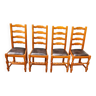 Set of 4 chairs in solid teak wood; Skai seats, refurbished