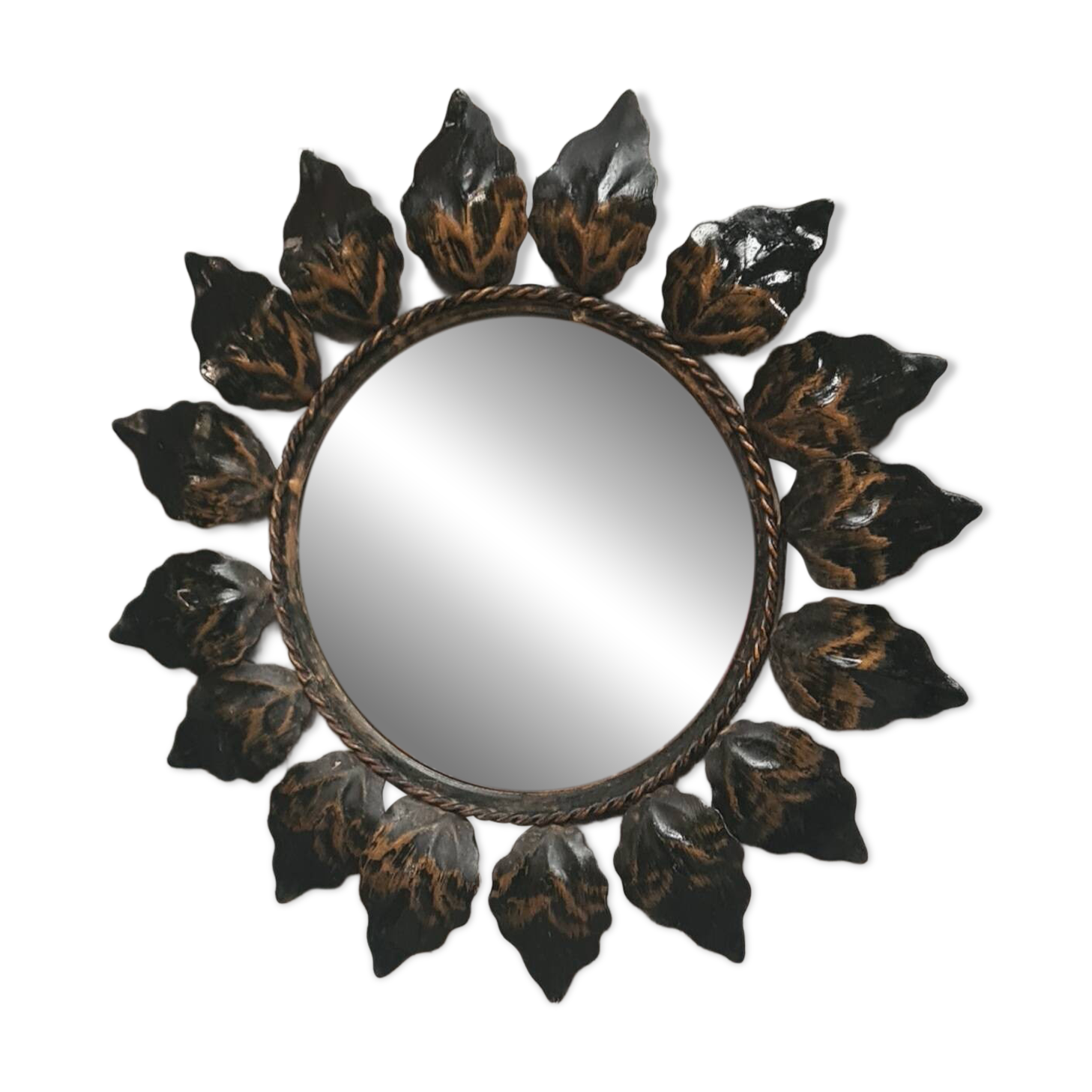 sun leaf mirror patinated iron 45cm very good general condition