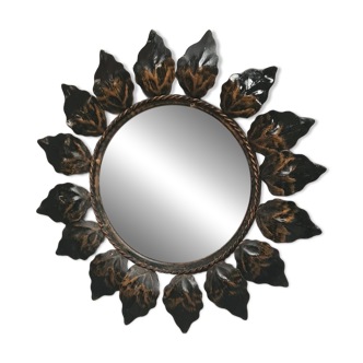 sun leaf mirror patinated iron 45cm very good general condition