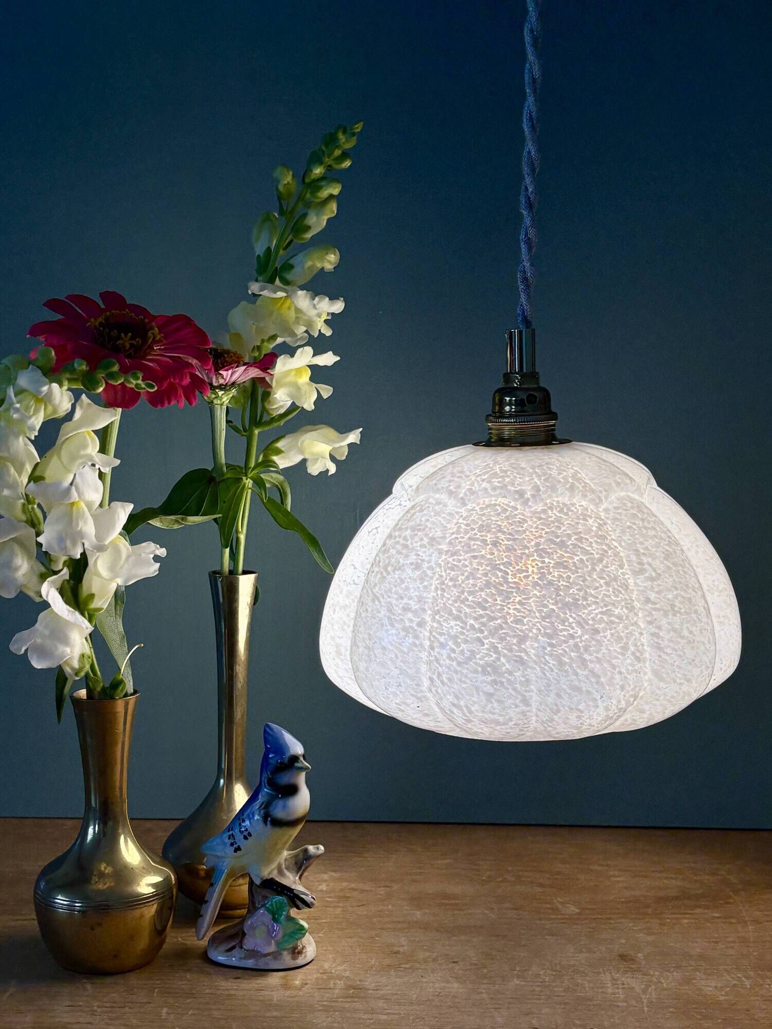 Vintage glass pendant light from Clichy in white.