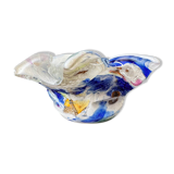 Multi-layer glass ashtray with metallic oxide inclusions.