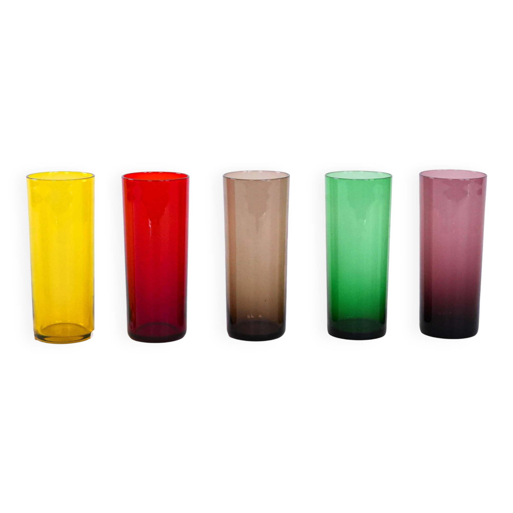 Set of coloured glasses, Italian design, 1960s, made in Italy