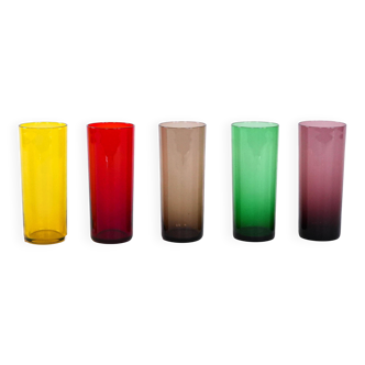 Set of coloured glasses, Italian design, 1960s, made in Italy