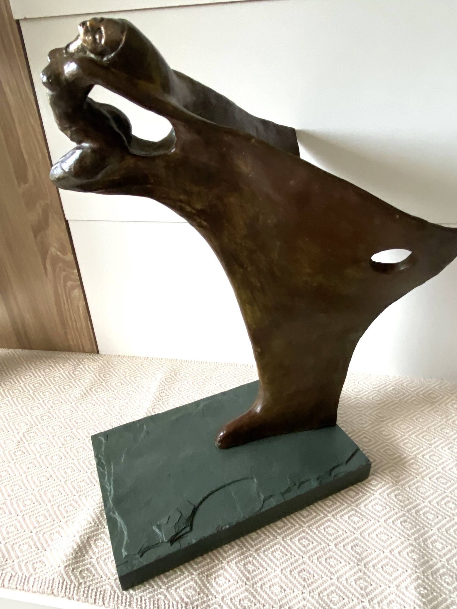 Contemporary Sculpture Solid Bronze Bow Boat and Mermaid Signed ORTIZ