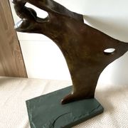 Contemporary Sculpture Solid Bronze Bow Boat and Mermaid Signed ORTIZ