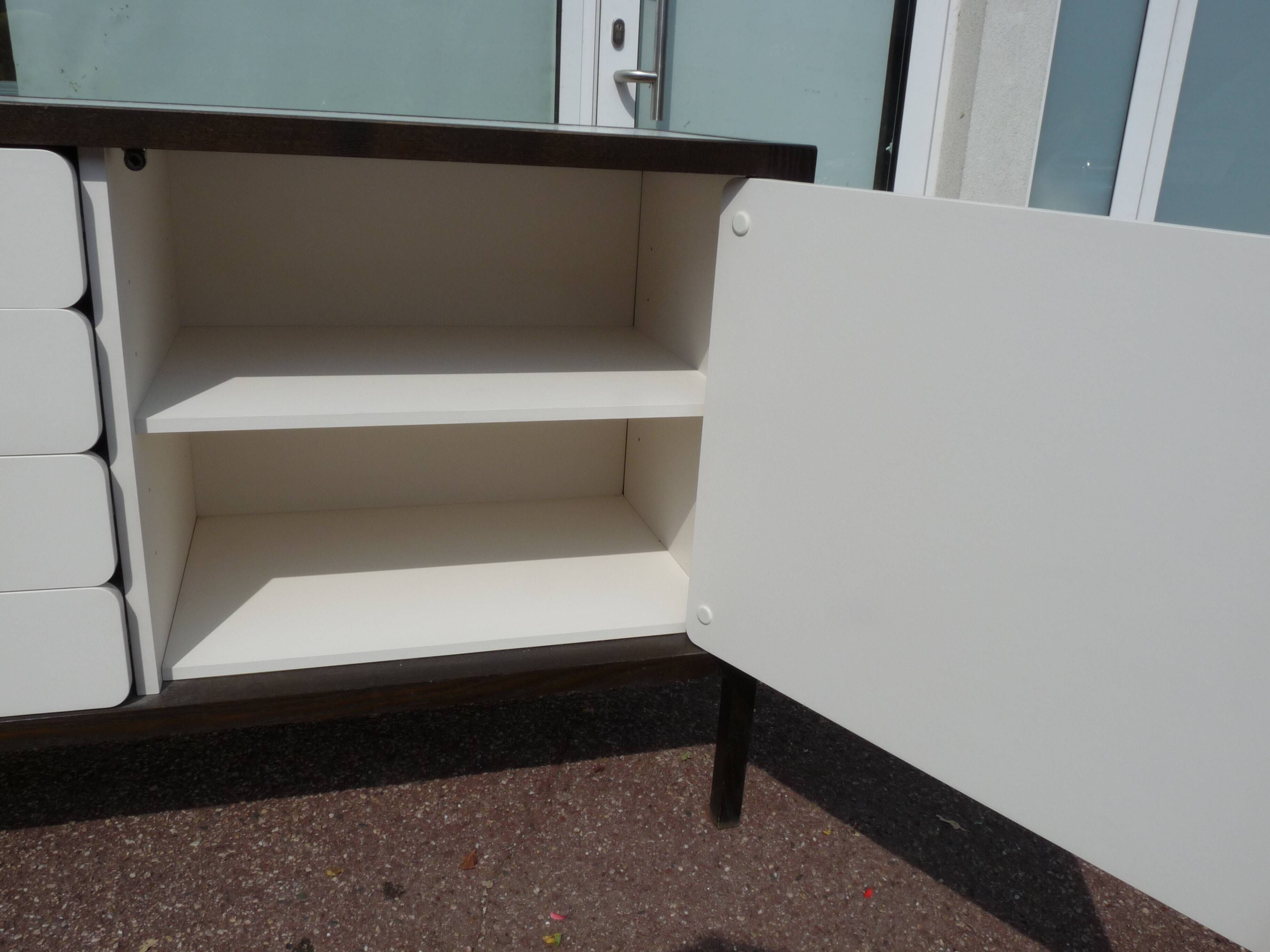 Wooden Sideboard - "Stollenlinie Brasilia" - German - 1960 - White - Black
