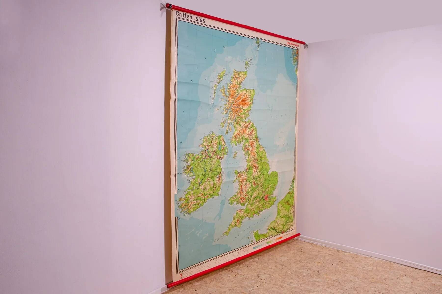 Vintage school maps of the British Isles, educational wall charts, 1960s