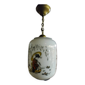 Opaline lantern with vintage Japanese decoration
