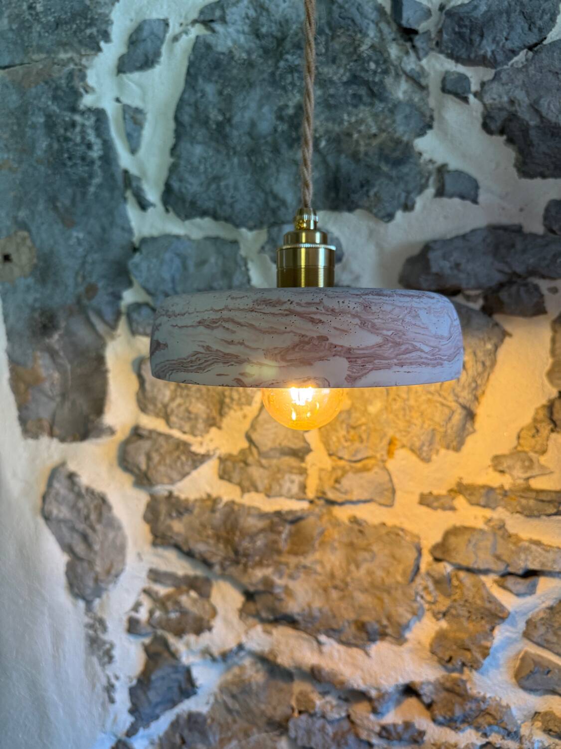 Pair of handcrafted portable lamps with a marbled stone effect