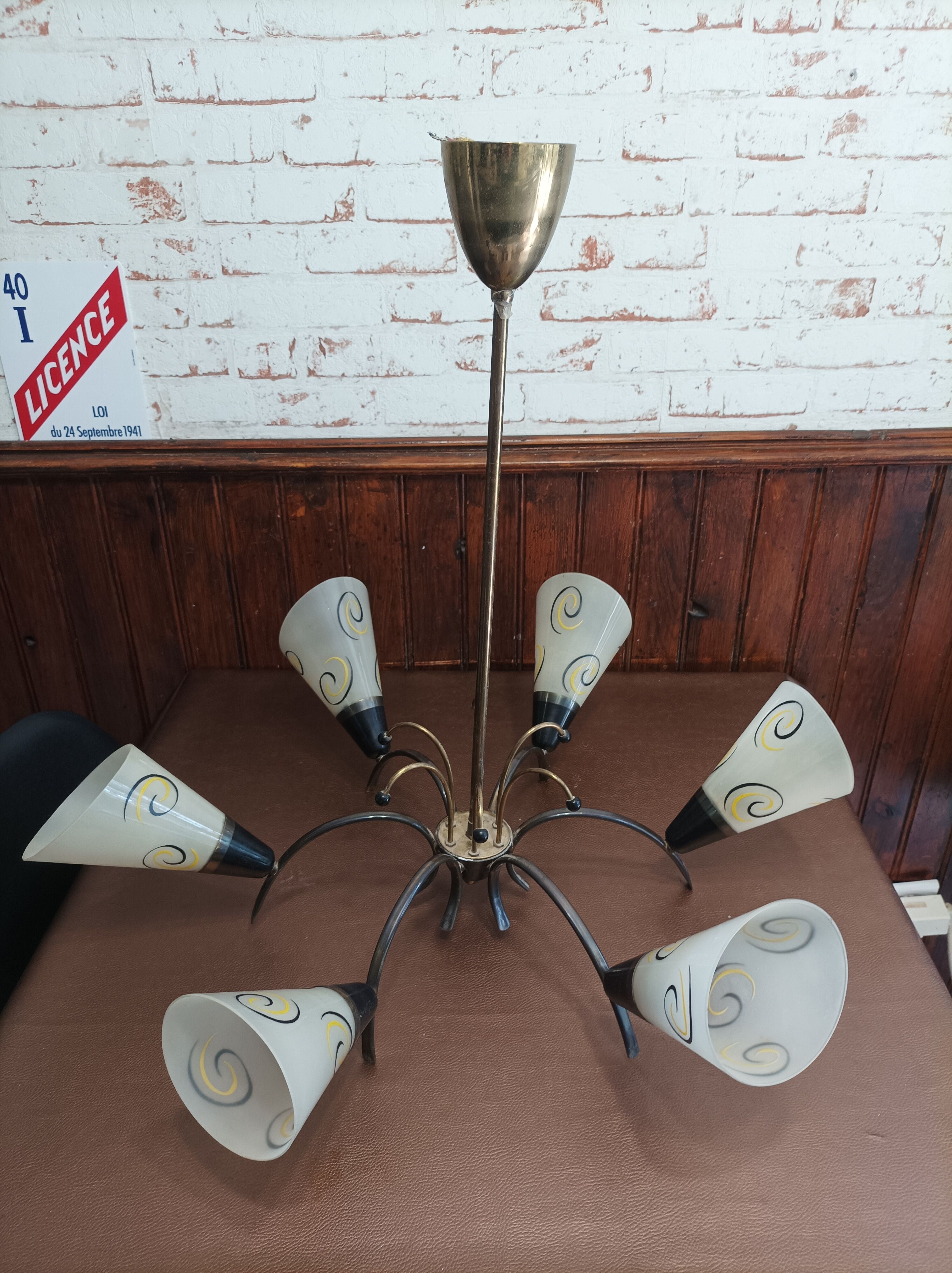 Hanging lamp 6 branches tulips vintage glass 50/60
