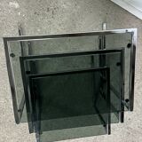 Nesting table in chrome metal and smoked glass 1980