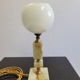 Onyx and brass lamp with opaline globe
