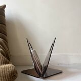 magazine holder in smoked plexiglass, design 1970