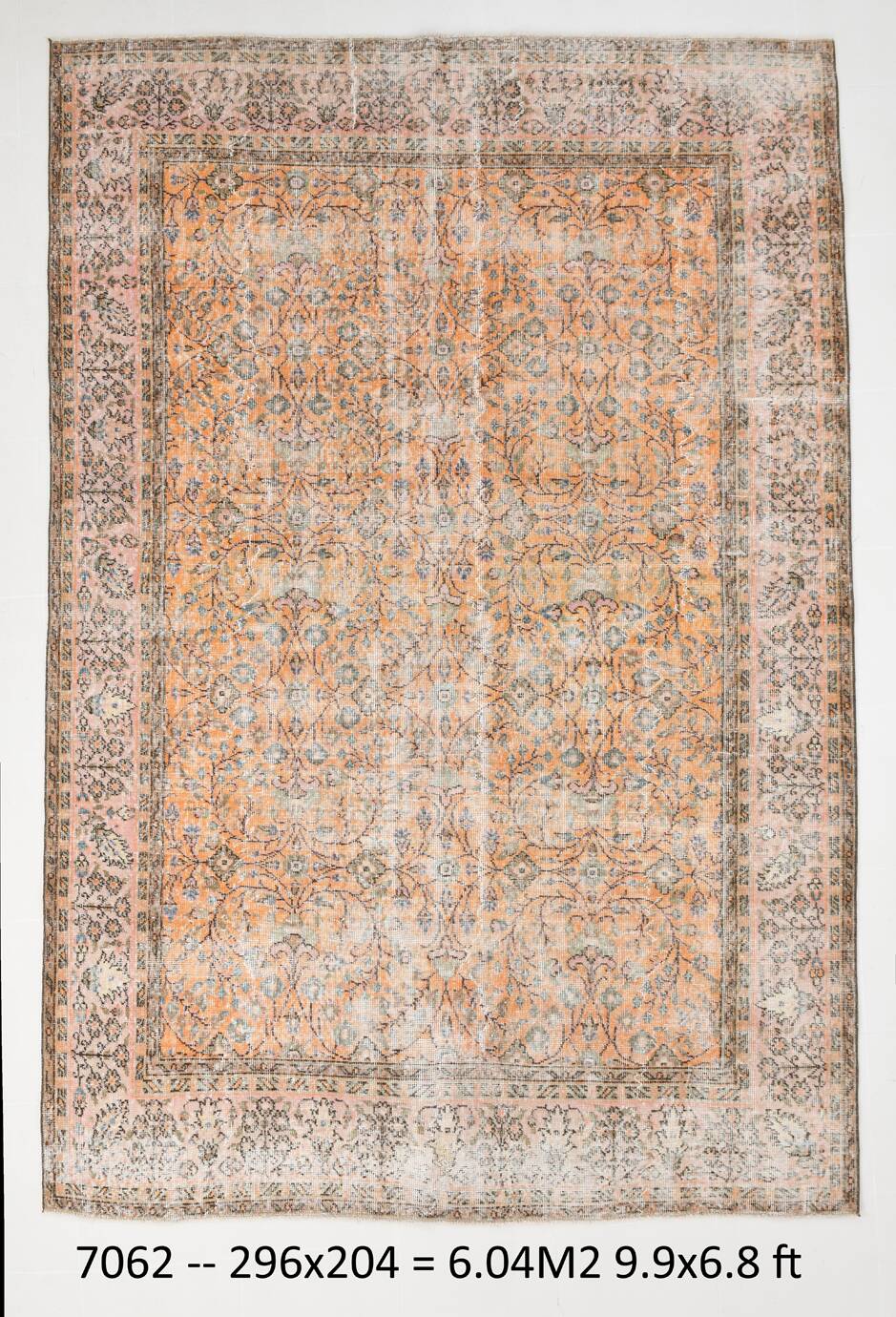 7x10 Pumpink Orange Large Vintage Rug 204x296Cm