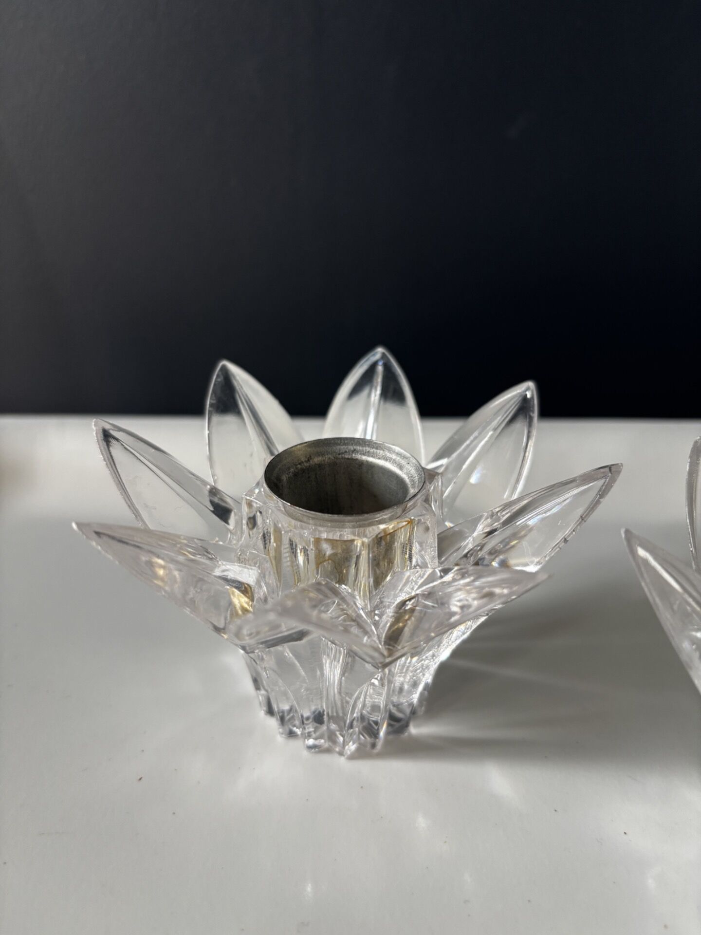 Pair of vintage cut plexiglass candlesticks — star shape