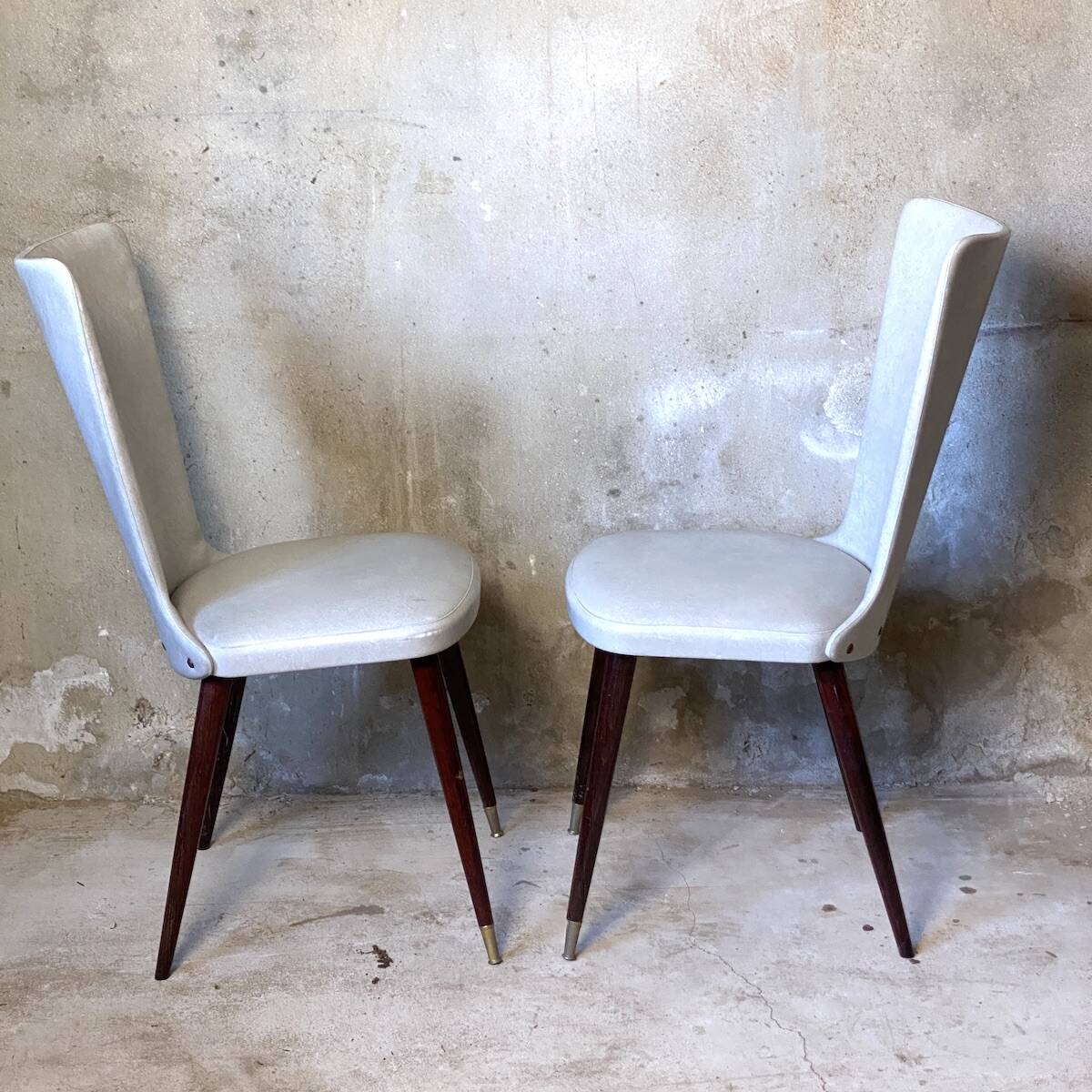 Pair of vintage 1960s chairs in grey faux leather.