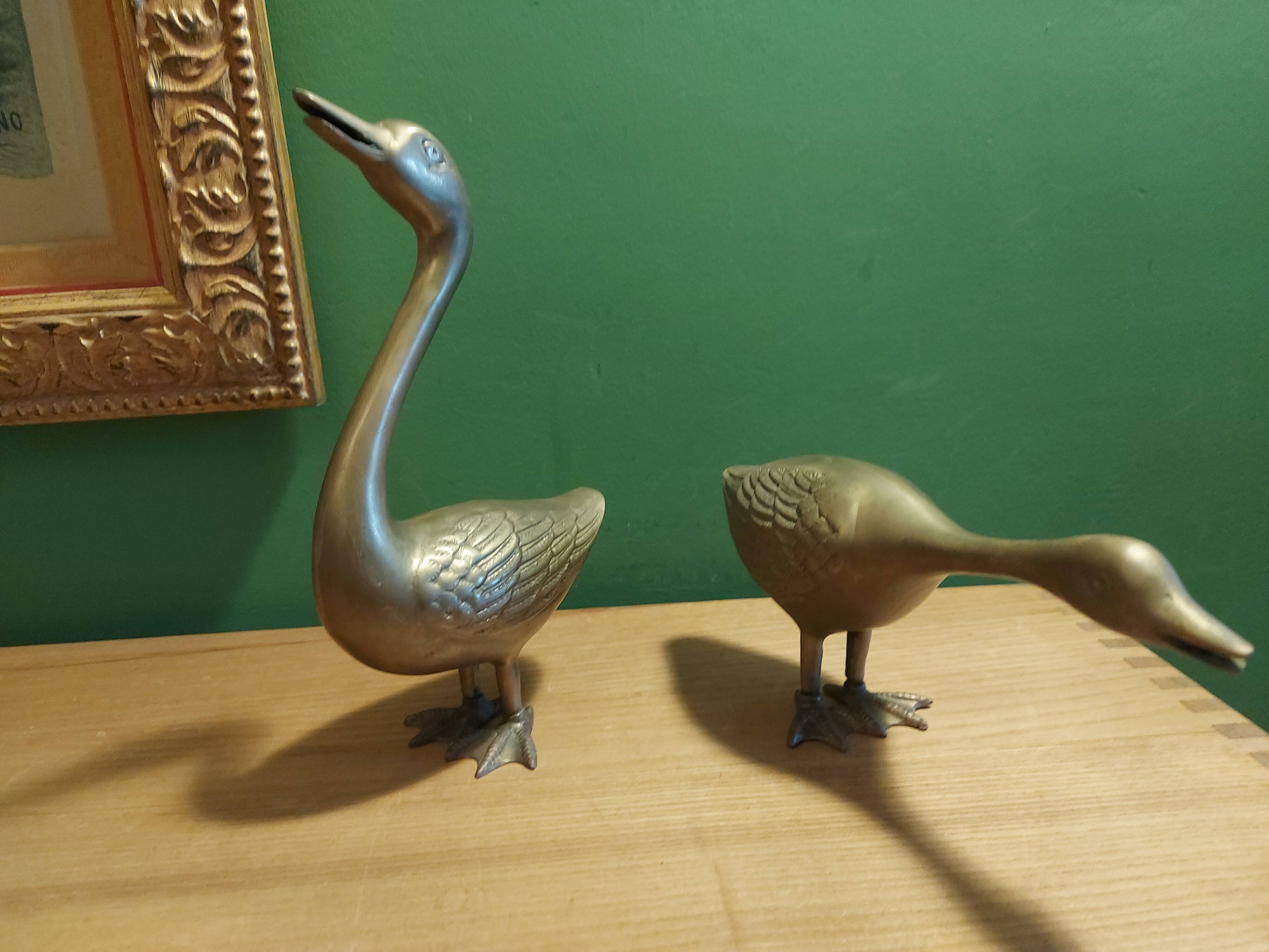 2 grands cygnes en laiton