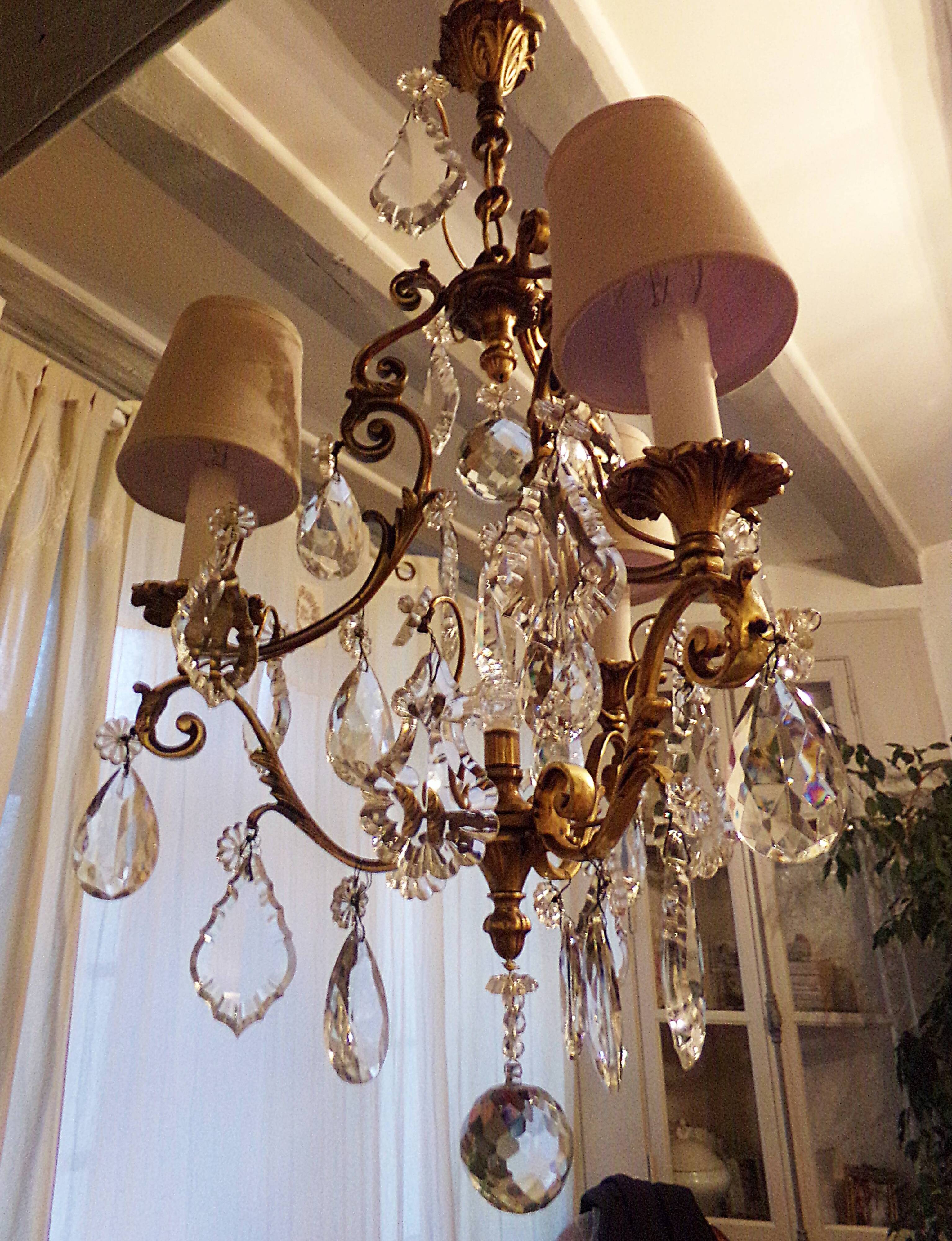 Antique Brass Chandelier with Antique Tassels and Lampshades