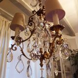 Antique Brass Chandelier with Antique Tassels and Lampshades