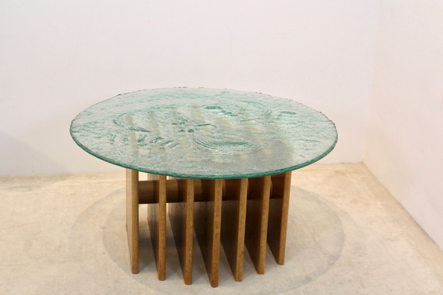 Table basse Heinz Lilienthal avec plateau en verre sculptural