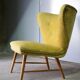 Trio de chauffeuses à oreilles wing chair danoise Elias Svedberg années 50/60 jaune vert