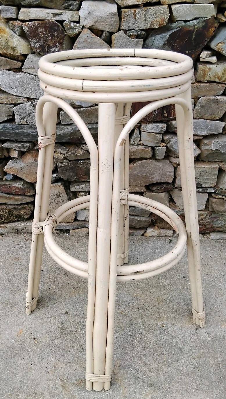 Tabouret De Bar En Rotin Vintage Année 70