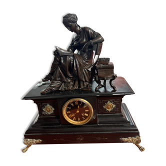 Old Napoleon III clock with bronze statuette
