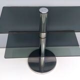 Postmodern Chromed Metal Console Table with Two Smoked Glass Shelves, Italy