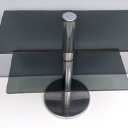 Postmodern Chromed Metal Console Table with Two Smoked Glass Shelves, Italy