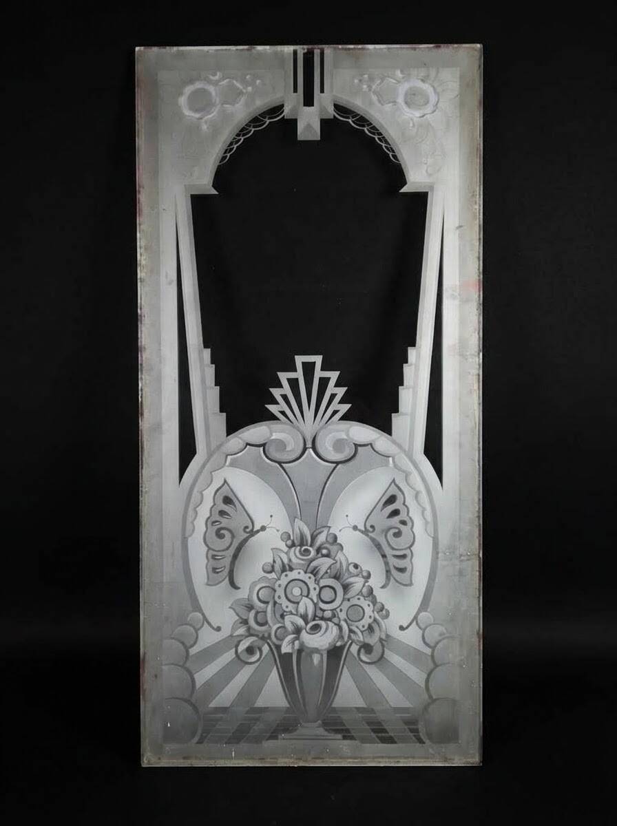 Art Deco engraved glass door panel 1930