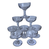 set of 9 small molded glass shot glasses early twentieth century