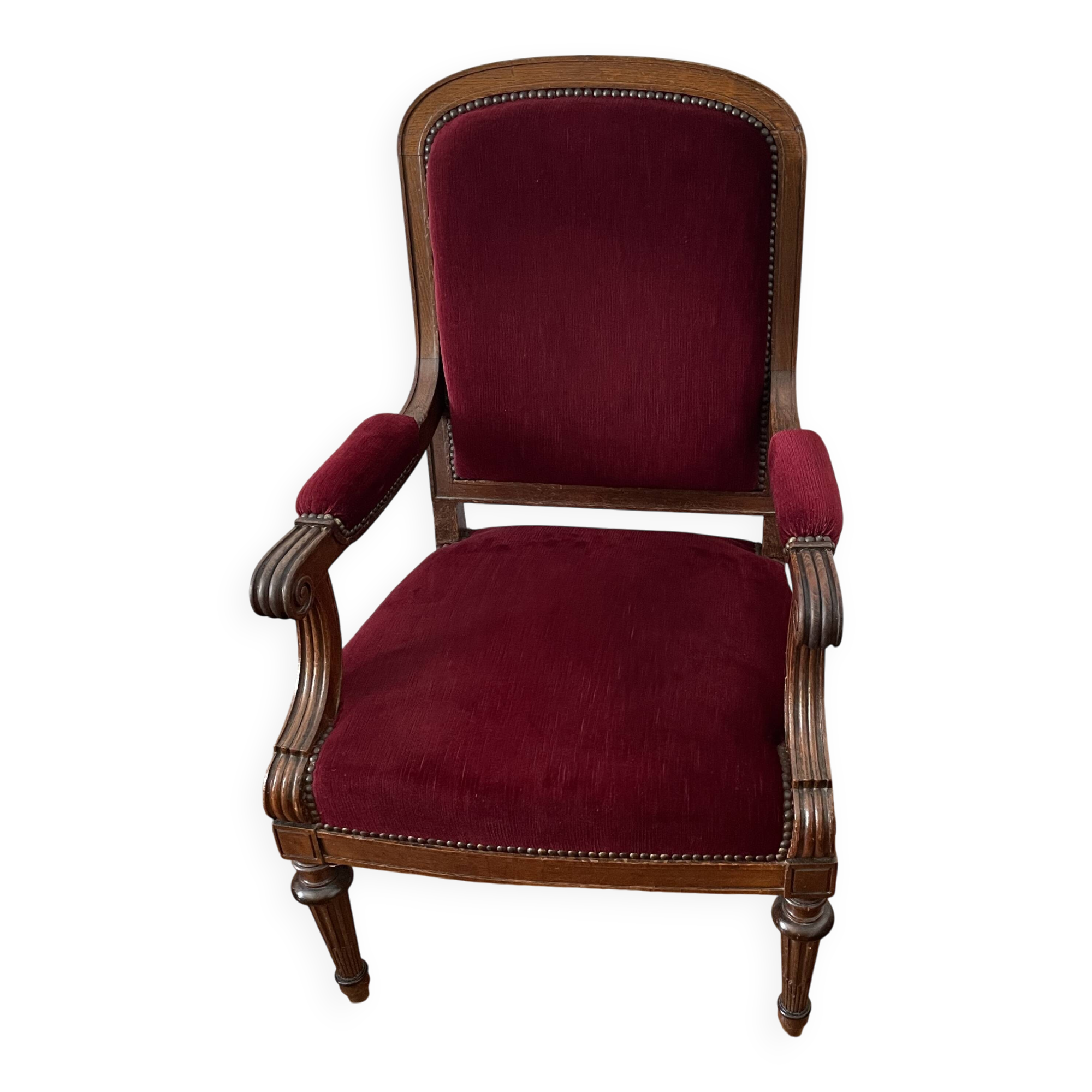 Voltaire armchair in solid oak and velvet