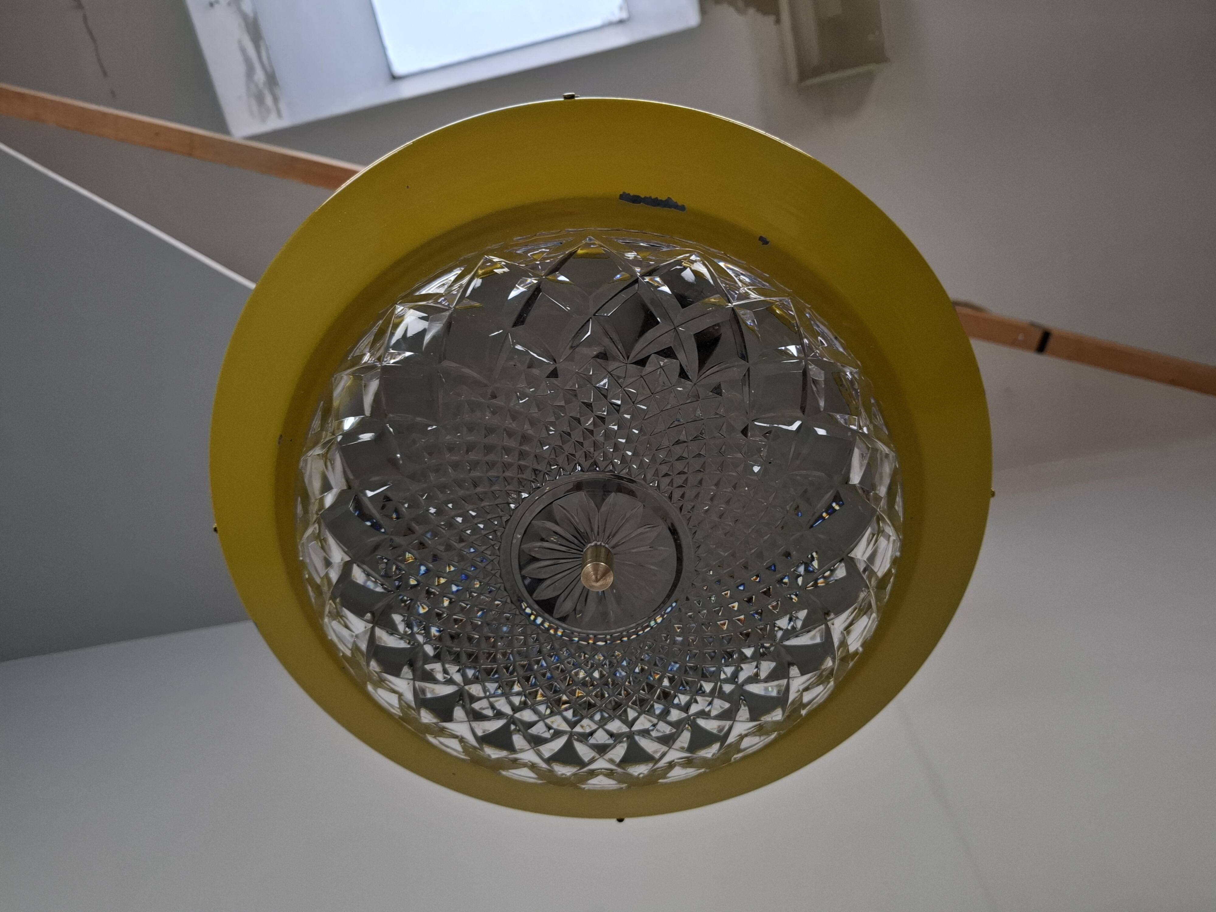 1970s Ludib Mid-Century Pendant Lamp in Yellow Metal, Brass and Glass