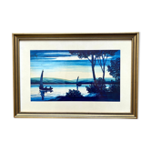 Watercolor landscape in golden frame