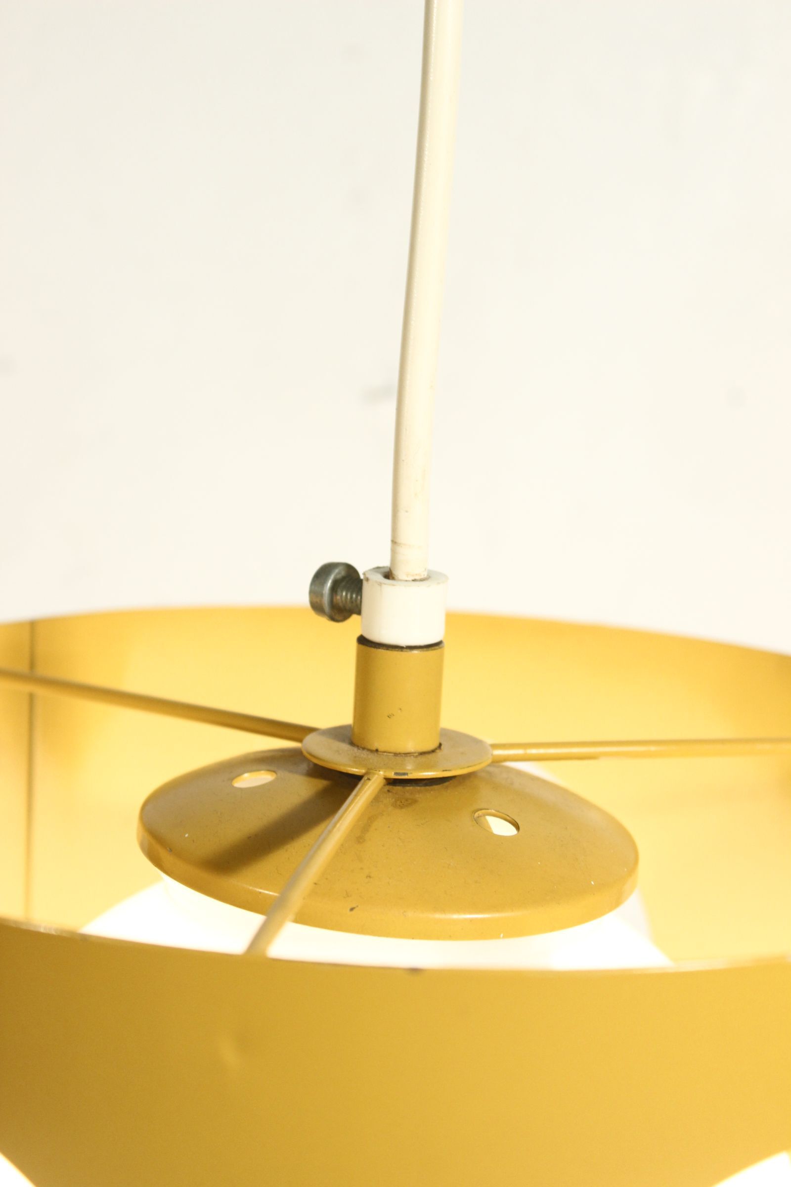 Delmas pendant lamp France 60s openwork yellow sheet & opaline