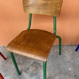 set of 4 mismatched school chairs multi-colored industrial vintage school