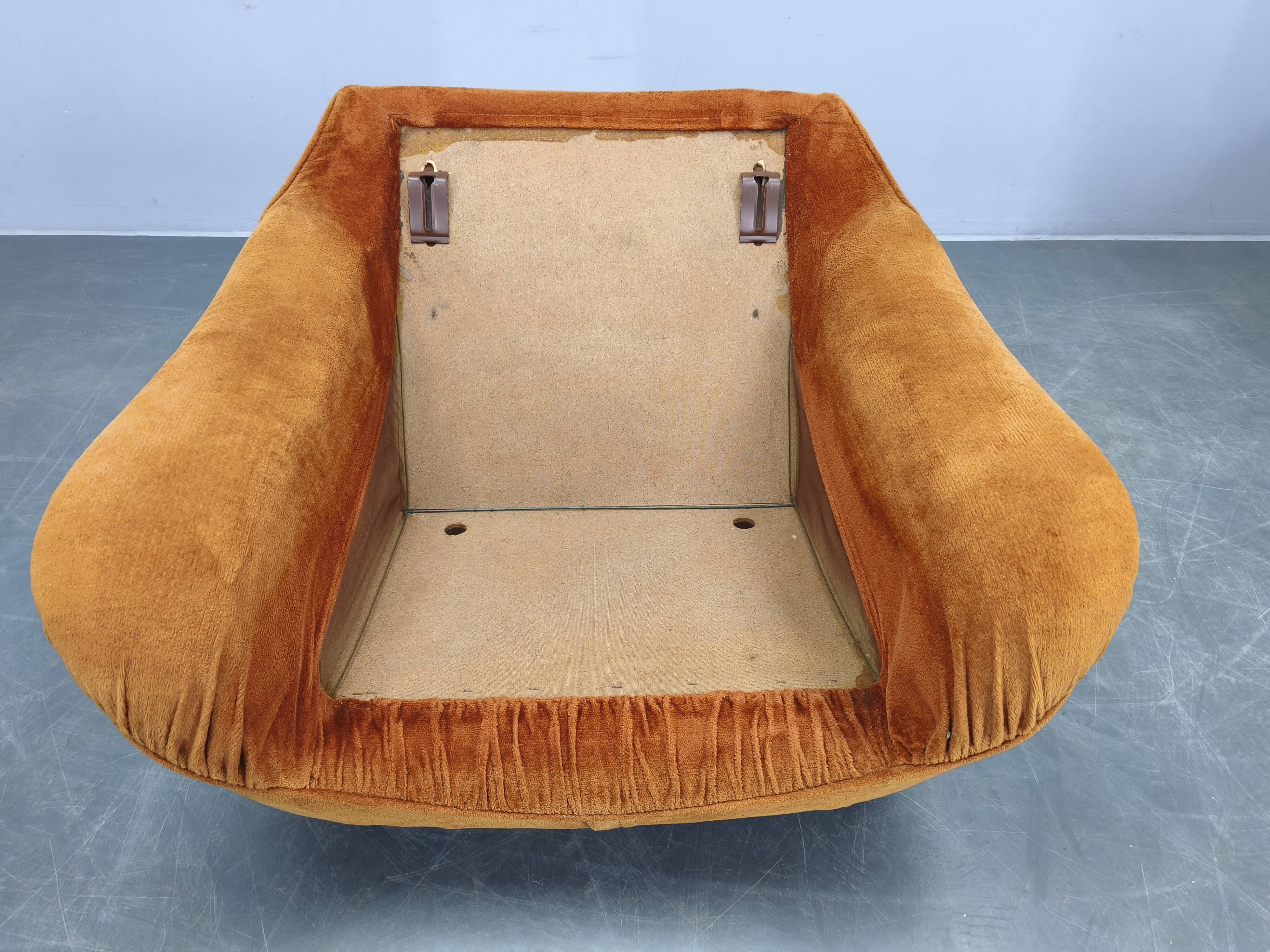 Pair of Italian Space Age Lounge Chairs, Orange Upholstery, 1970s