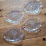 4 transparent glass fish plates
