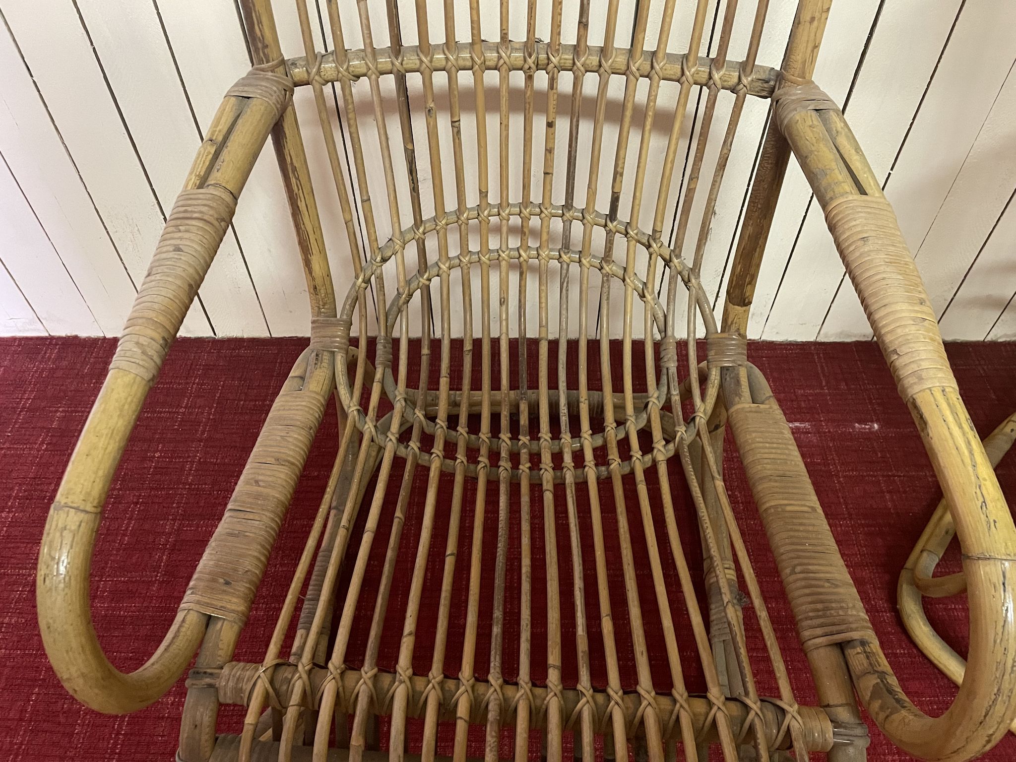 Pair of vintage rattan armchairs, Italy 1950