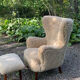 Vintage Wingback Chair & Footstool in sheepskin